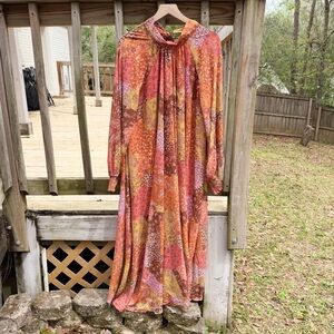 Aura Patchwork Floral Paisley Maxi Dress Boho Cottagecore Tie Neck Long Sleeve S